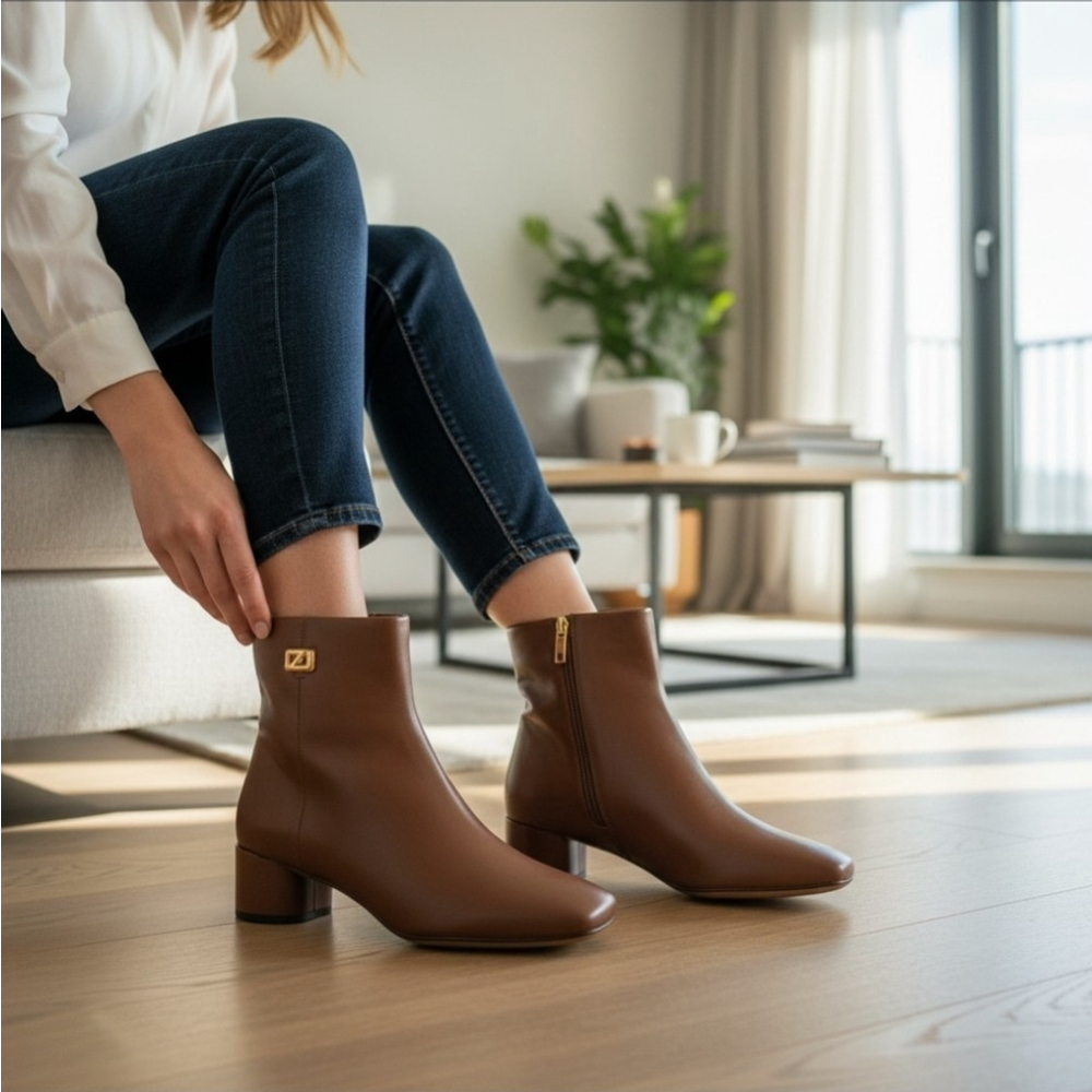 Franco Sarto Noah Round Block Heel Boots Booties SZ 8.5 M Chocolate Brown